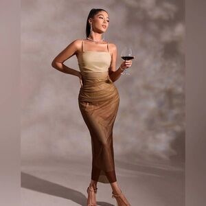Cappuccino Ombre Mesh Zippered Long Dress